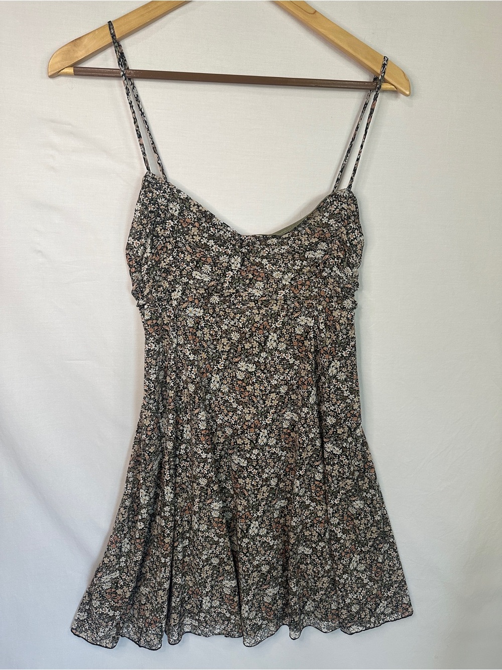 Kirious Los Angeles Floral Spaghetti-Strap Mini Dress in Black and Brown